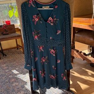 Boden Teal and Pink Floral Long Sleeve Dress